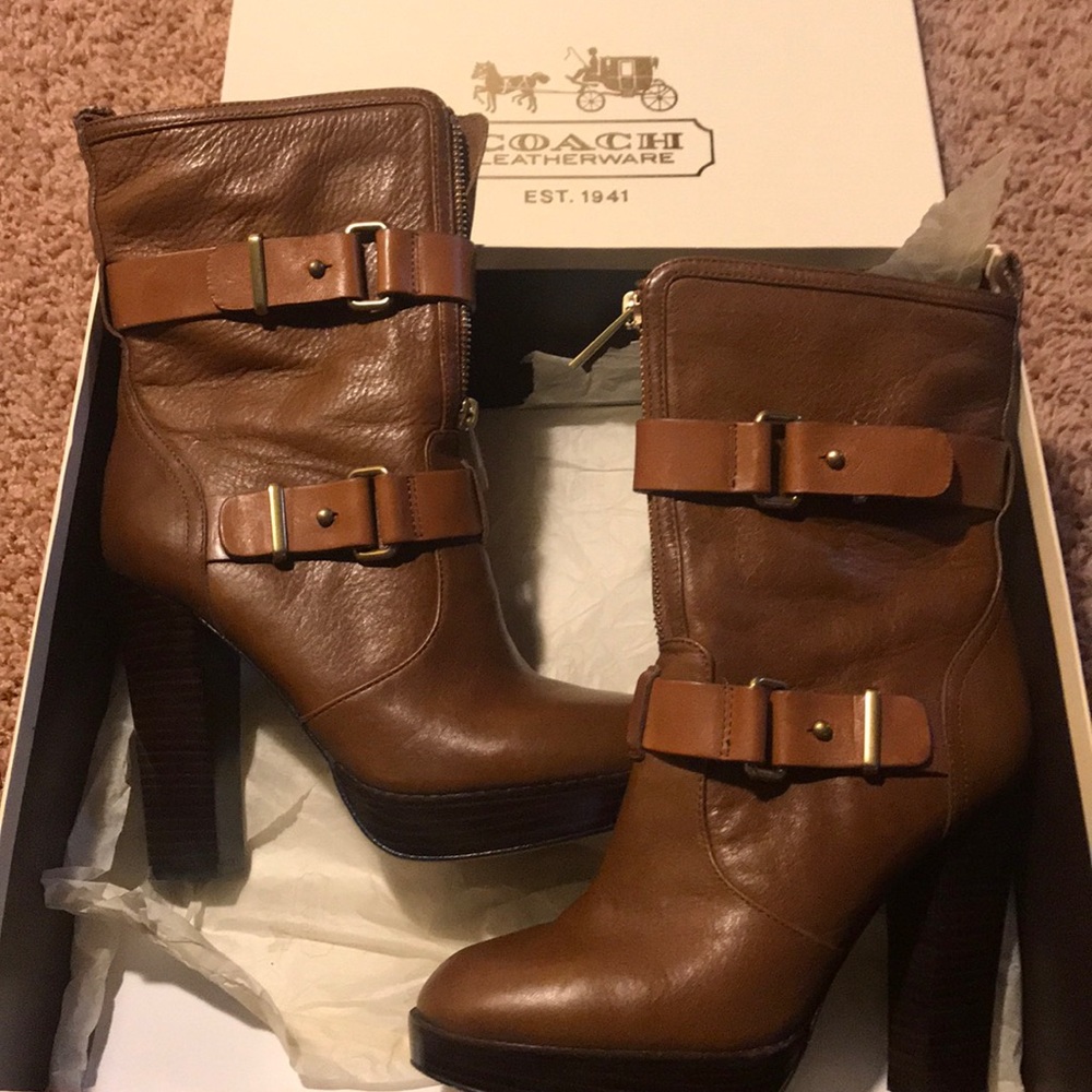 Coach Boots - tan with gold hardware